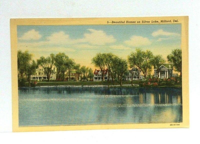 Milford Delaware Homes On Silver Lake Linen Vintage Postcard