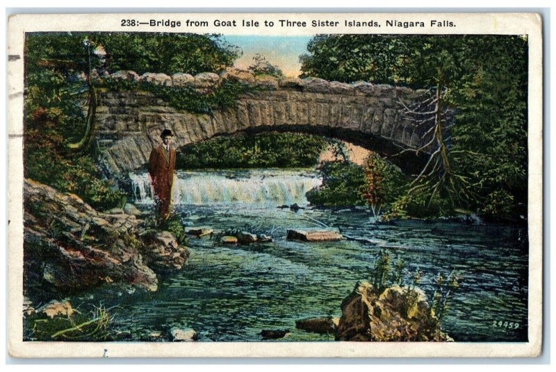 c1929 Bridge Goat Isle Three Sister Islands Niagara Falls New York NY Postcard