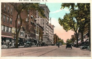 Vintage Postcard 1920's Elm Street Manchester NH New Hampshire Pub E.E. Smith