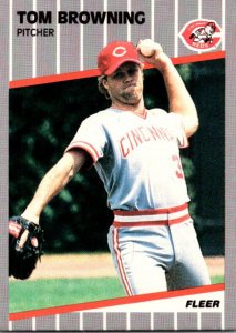 1989 Fleer Baseball Card Tom Browning Pitcher Cincinnati Reds sun0662