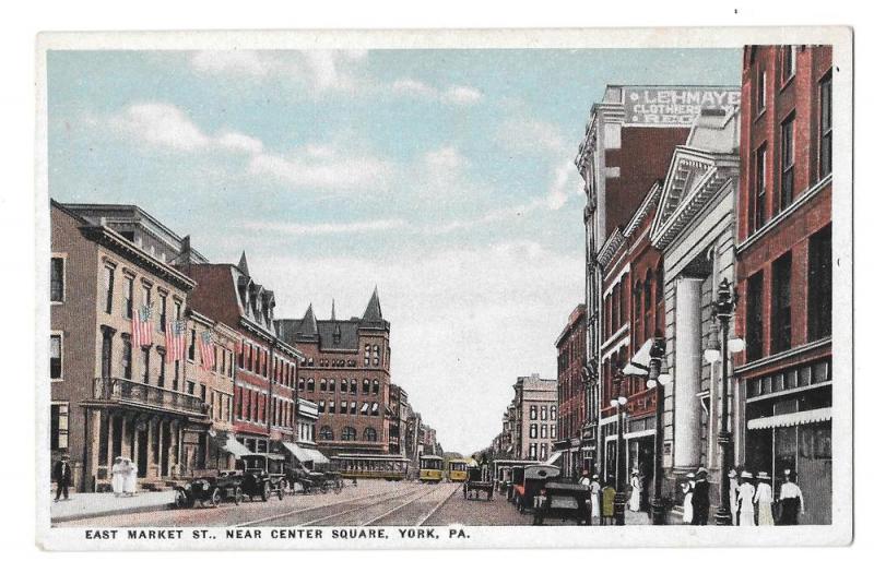 York PA East Market Street Near Center Square Vntg Postcard