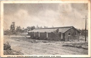 304th US Infantry Headquarters Camp Devens Ayer MA Vintage Postcard S44