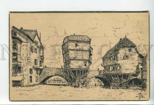 443883 Russia MOLLWO Bad Kreuznach Nahe bridge houses GERMANY HAND PAINTED INK