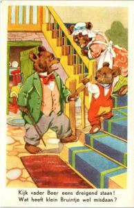 3 BEARS IN a HOUSE- FAIRY TALE?  c1950s Foreign   Postcard