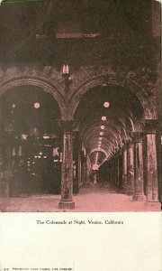 Early Vintage Postcard The Colonnade at Night, Venice CA Wood's 52. Unposted