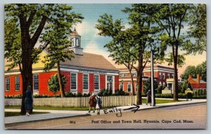 Post Office & Town Hall  Hyannis  Cape Cod Massachusetts  Postcard 1946