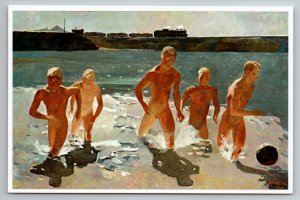 MENS Lunch Break Sea Beach by DEYNEKA Nude Socialist Fine Art Russian Postcard