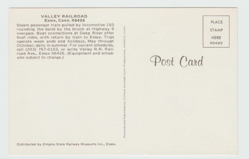 Connecticut The Valley Railroad Essex Steam Train Postcard