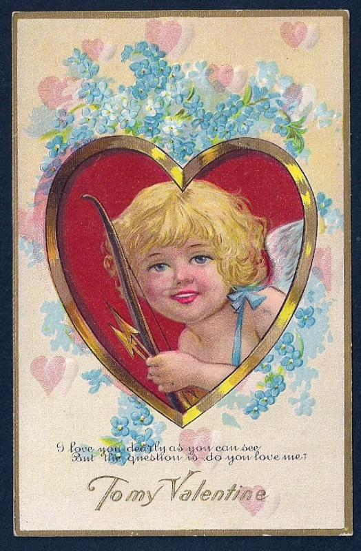 Cupid in a Heart To My Valentine used c1910's