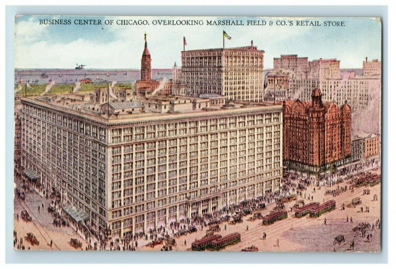 C.1910 Business Center of Chicago, Overlooking Marshall Field Postcard P170 