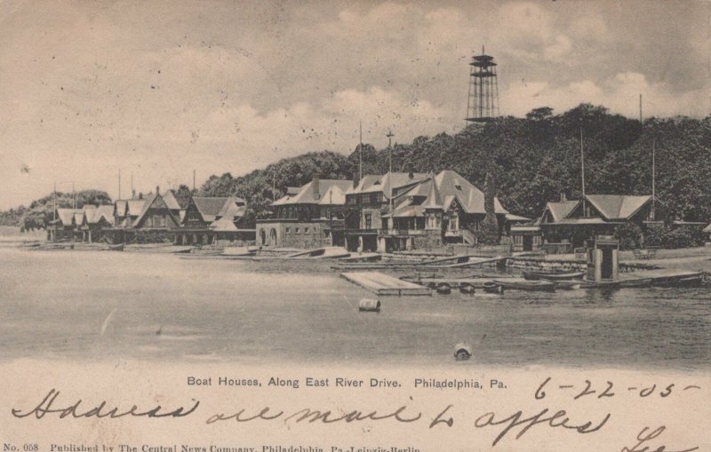 Postcard Boat Houses Along East River Drive Philadelphia PA 1905