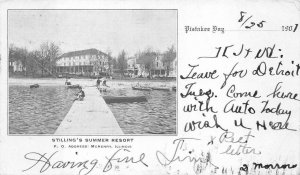 STILLING'S SUMMER RESORT PISTAKEE BAY MCHENRY ILLINOIS FISHING POSTCARD 1907