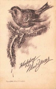 Holiday Greetings  HAPPY NEW YEAR  Bird On Branch  1909 Scofield Artist Postcard