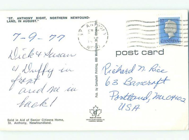 Pre-1980 NORTHERN NEWFOUNDLAND St. Anthony postmark on Great Peninsula NL AF4208