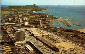 Aerial View Ala Moana Downtown Business District Waikiki HI Ocean Postcard WOB 
