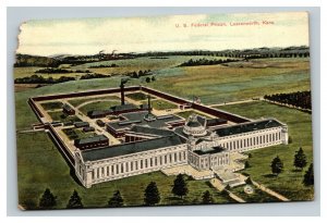 Vintage 1910's Postcard Aerial US Federal Prison Leavenworth Kansas