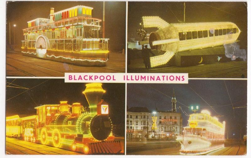 Blackpool Illuminations Decorated Tram Multiview Ppc Unposted C