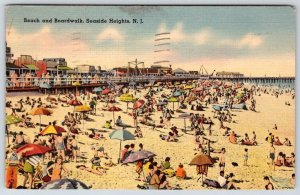 1943 SEASIDE HEIGHTS NEW JERSEY*NJ*BEACH & BOARDWALK*VINTAGE LINEN POSTCARD