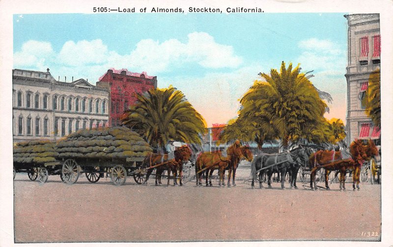 Load of Almonds, Stockton, California, Early Postcard, Unused