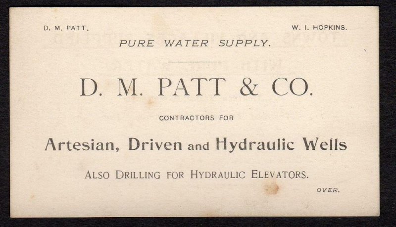 1890's ERA PROVIDENCE RI*D M PATT & CO*ARTESIAN DRIVEN & HYDRAULIC WELLS*HOPKINS