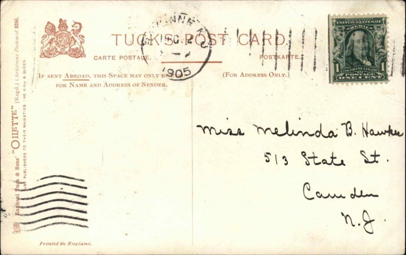 Christmas Fancy Children Carry Tree Tuck c1900s-20s Postcard