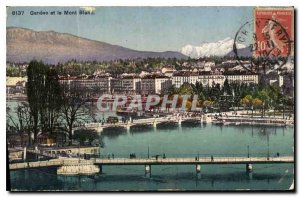 Postcard Old Geneva and Mont Blanc