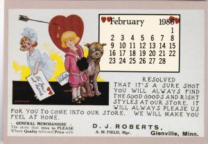 Advertising Calendar Card February D J Roberts General Merchandise Glenville ...