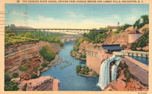 Vintage Postcard 1941 Genesee River Gorge Driving Park Bridge Falls Rochester NY