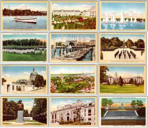 1940-50's LOT/12 US NAVAL ACADEMY ANNAPOLIS MARYLAND MD VINTAGE LINEN POSTCARDS