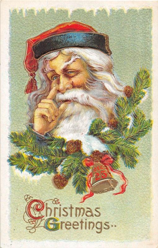 B1/ Santa Claus Merry Christmas Holiday Postcard 1911 Bellevue Ohio Nose Gold 5