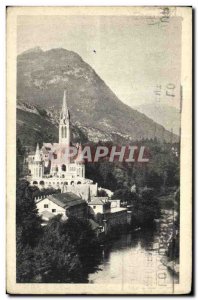 Old Postcard Lourdes Basilica and the Gave