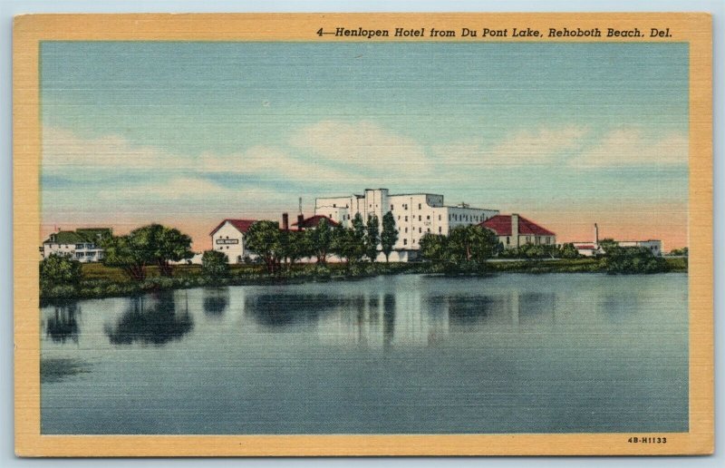 Postcard DE Rehoboth Beach Delaware Henlopen Hotel Du Pont Lake c1950s X5