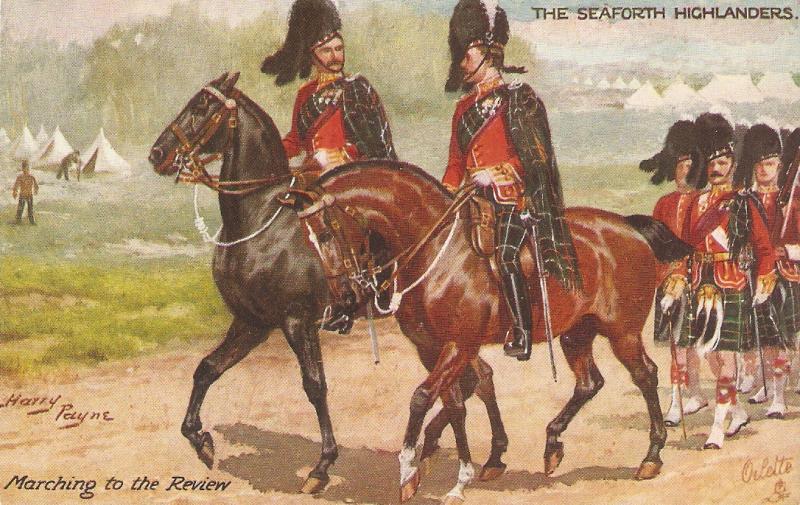 Harry Payne. Horses. Marching to the Review. Tuck Oilette The Seaforth Highlan
