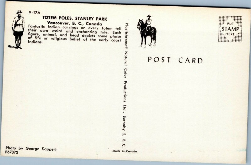 postcard Vancouver Stanley Park Totem Poles