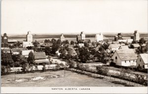 Nanton Alberta AB Town View Grain Elevators Real Photo Postcard G31