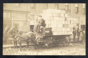 RPPC ROCKWELL IOWA DOWNTOWN HORSE DRAWN DELIVERY WAGON REAL PHOTO POSTCARD