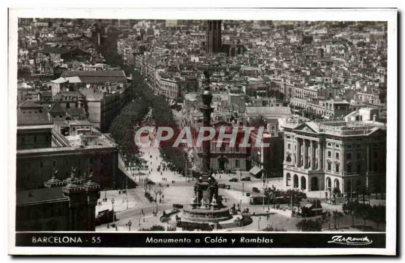 Old Postcard Barcelona Monumento a Colon Y Ramblas