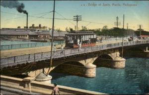 Manila Philippines Trolley on Bridge c1910 Postcard