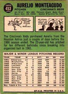 1967 Topps Baseball Card Aurelio Monteagudo Cincinnati Reds sk1901