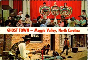 NC, Maggie Valley  GHOST TOWN AMUSEMENT PARK Saloon Girls~Gunfight 4X6 Postcard