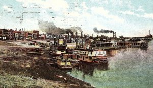 C.1910 Paddle Steamers At Landing Evansville, IN Postcard P117