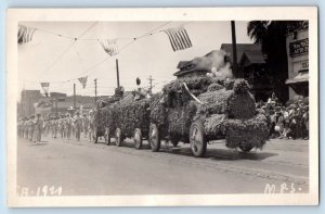 California CA Postcard RPPC Photo Rose Parade Train Flags c1910's Antique