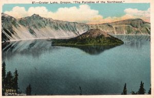 The Northwest Snow-Capped Crater Mountains Lake Oregon OR Vintage Postcard