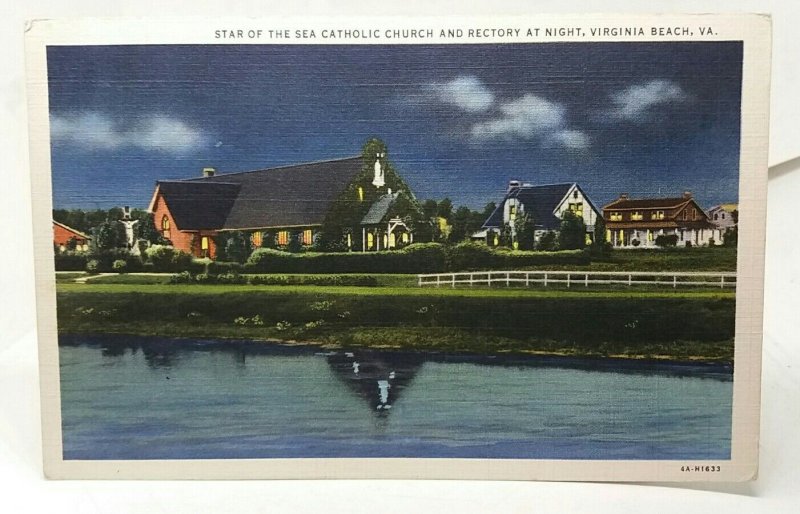 Star of the Sea Catholic Church Virginia Beach VA USA Vintage Postcard 1936