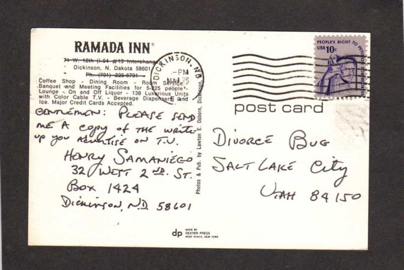 ND Ramada Inn Hotel Motel Dickinson North Dakota Postcard Pool Restaurant