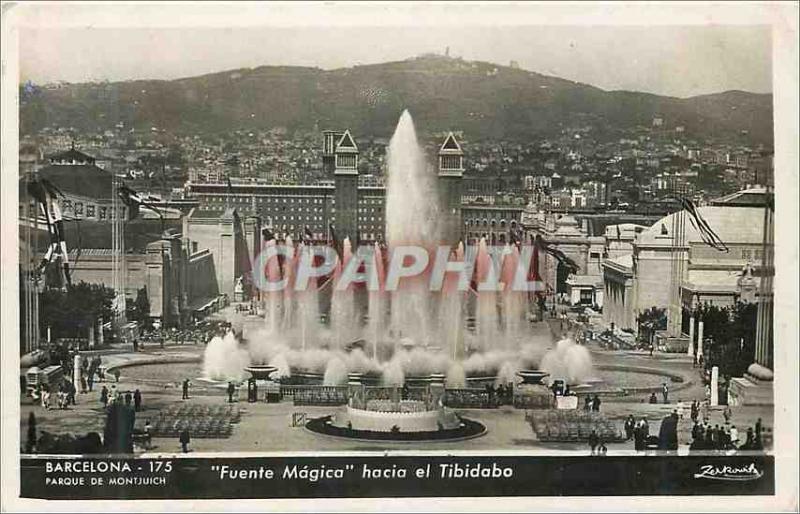 Postcard Modern Barcelona Parque de Montjuic Fuente Magica hacia el Tibidabo