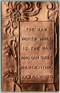 Motto Man Worth While is Man Who Can Smile When All Goes Wrong DB Postcard H5