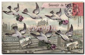 Old Postcard Fancy Remembrance Paris (Eiffel Tower Notre Dame)