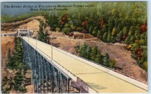 WEST VIRGINIA TURNPIKE, WV  Memorial Tunnel BENDER BRIDGE  c1940s Linen Postcard