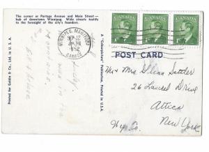 Winnipeg Montreal Portage and Main Streets 1940s Mailed 1952